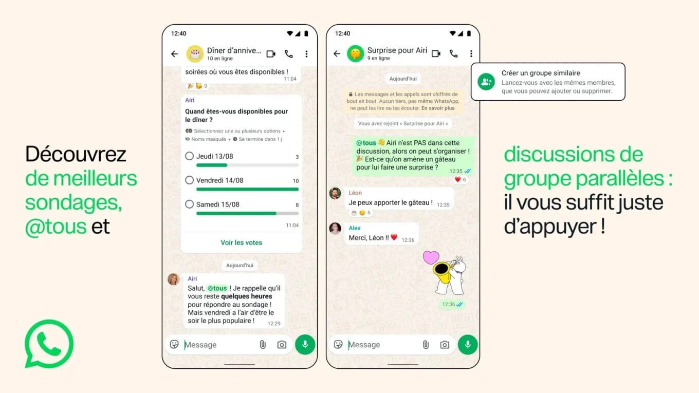 WhatsApp déploie trois nouvelles fonctionnalités pour les discussions de groupe